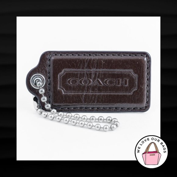 2.5" Large COACH BROWN LEATHER NICKEL KEY FOB BAG CHARM KEYCHAIN HANG TAG - Picture 1 of 1